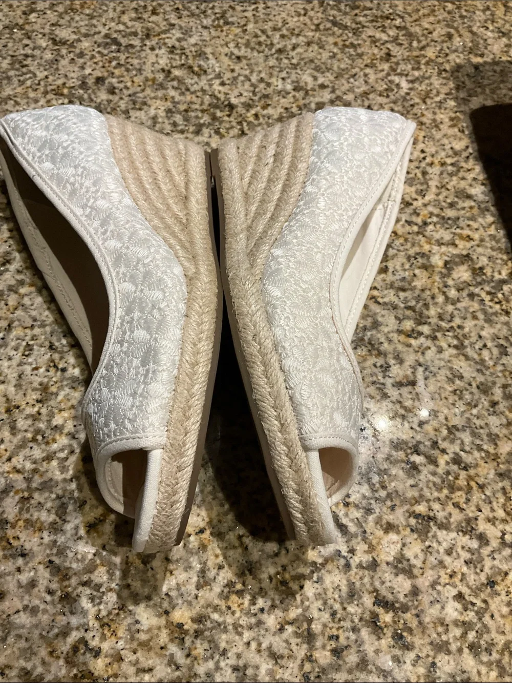 Bandolino Cream Embroidered Peep-Toe Espadrille Wedge